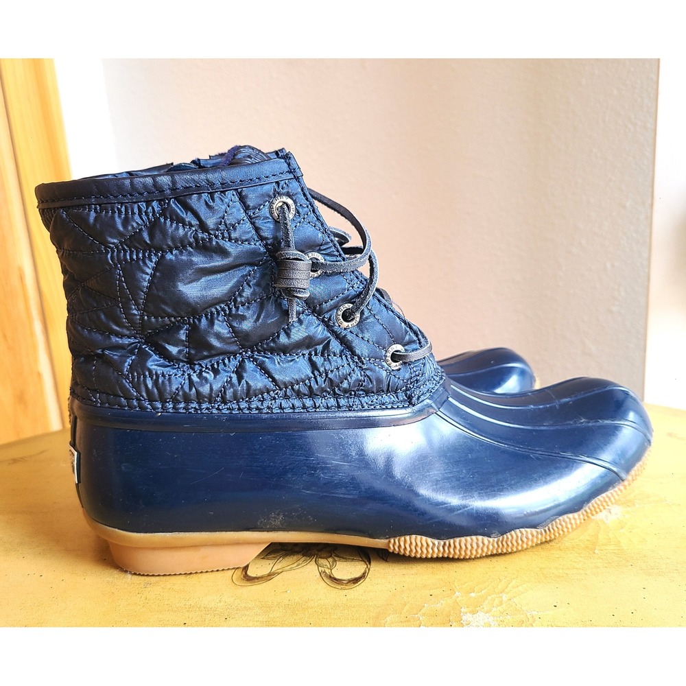 Sperry US 8.5 Blue Quilted Duck Boots Waterproof Preppy Nautical